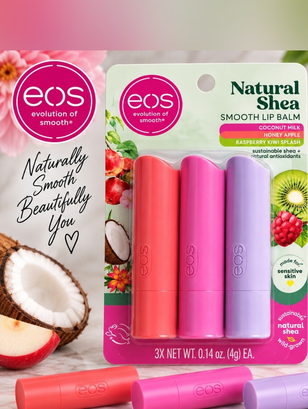 eos Natural Shea Smooth Lip Balm 3-Pack – New
